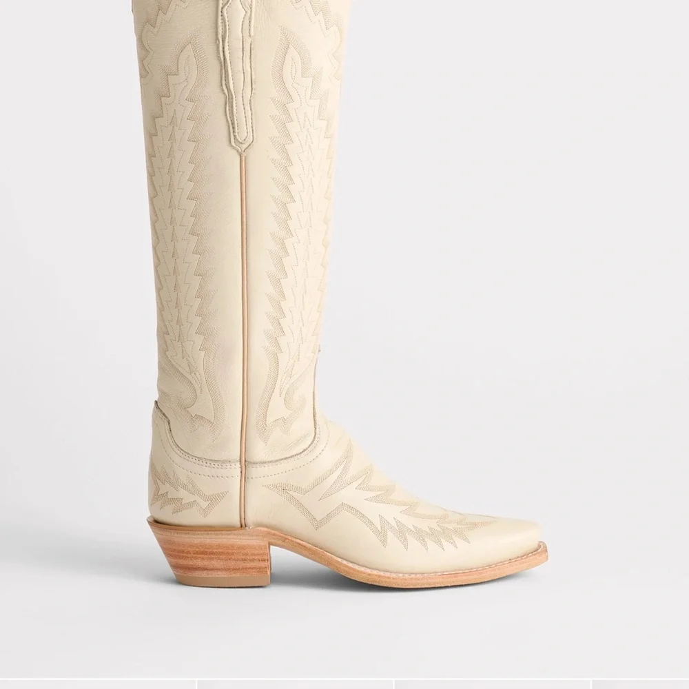 Lucchese Women's Cream Over the Knee Boots - Picture 3 of 3